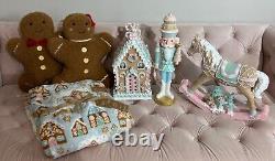 Christmas Gingerbread Pink Pastel house Rocking horse Nutcracker Pillow Throw