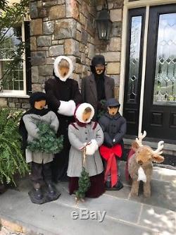 Christmas Holiday Carolers Display With Pet Reindeer Life Size Family