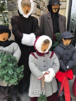 Christmas Holiday Carolers Display With Pet Reindeer Life Size Family