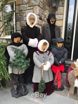 Christmas Holiday Carolers Display With Pet Reindeer Life Size Family