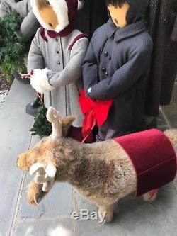 Christmas Holiday Carolers Display With Pet Reindeer Life Size Family