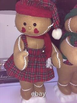 Christmas International Animated Mr & Mrs Gingerbread Man Woman Plaid Clothes