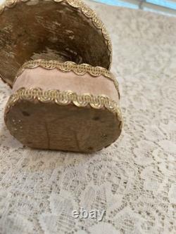 Christmas Music Box 6 1/4 Pink Bottle Brush Tree Rotating Wood Vintage Ribbon
