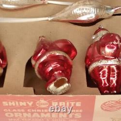 Christmas Ornament Santa Claus Birds Shiny Brite Glass Set Of 8 & Box Ultra Rare