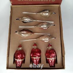 Christmas Ornament Santa Claus Birds Shiny Brite Glass Set Of 8 & Box Ultra Rare