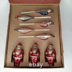 Christmas Ornament Santa Claus Birds Shiny Brite Glass Set Of 8 & Box Ultra Rare