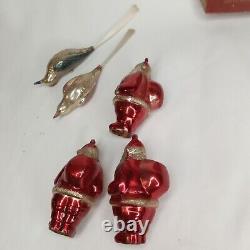 Christmas Ornament Santa Claus Birds Shiny Brite Glass Set Of 8 & Box Ultra Rare