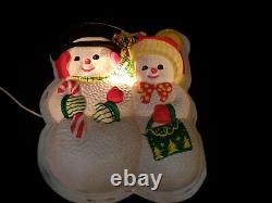 Christmas Snowman Snowmen Flat Back Lighted Vintage Celluloid RARE Mr Mrs Timco