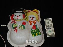 Christmas Snowman Snowmen Flat Back Lighted Vintage Celluloid RARE Mr Mrs Timco