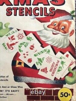 Christmas Window Stencils in Envelope Santa Claus Vintage 1950's XMAS Decoration