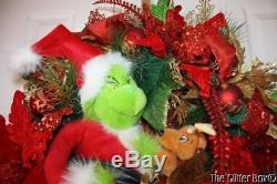 Christmas Wreath Grinch Holiday Wreaths Red Poinsettia Grinch Doll