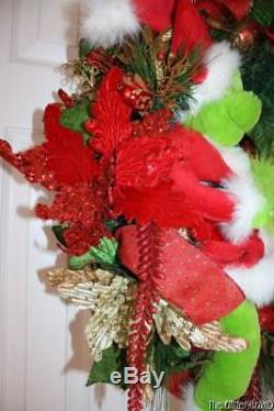 Christmas Wreath Grinch Holiday Wreaths Red Poinsettia Grinch Doll
