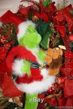 Christmas Wreath Grinch Holiday Wreaths Red Poinsettia Grinch Doll