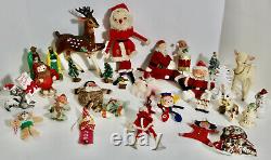 Christmas figures lot set snowman Santa elves deer animals trees