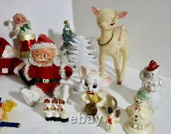 Christmas figures lot set snowman Santa elves deer animals trees