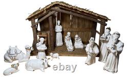 Collector's Nativity Creche with complete White & Gold Porcelain Lefton