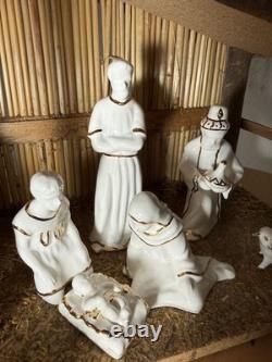 Collector's Nativity Creche with complete White & Gold Porcelain Lefton