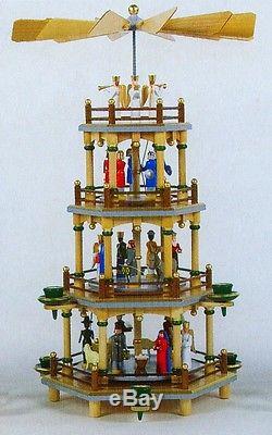 Colorful Nativity German Christmas Pyramid 4-tier