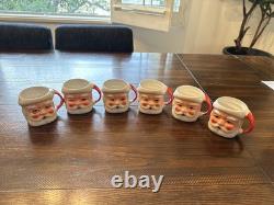 Complete set of 6 mid century 1950's winking Santa mugs-Japan-3. Peace stamped