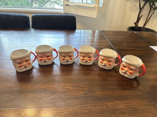 Complete Set Of 6 Mid Century 1950's Winking Santa Mugs-japan-3. Peace Stamped