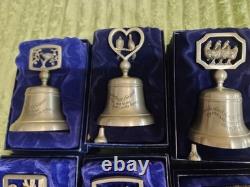 Crown & Rose 12 Days of Christmas Pewter Bells Complete Set In Original Boxes