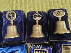 Crown & Rose 12 Days of Christmas Pewter Bells Complete Set In Original Boxes