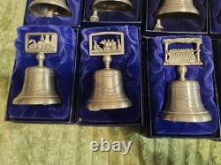 Crown & Rose 12 Days of Christmas Pewter Bells Complete Set In Original Boxes
