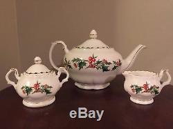 Cup of Christmas Tea Teapot Sugar Creamer 8 Cups+8 Saucers Tom Hegg WaldmanHouse