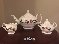 Cup of Christmas Tea Teapot Sugar Creamer 8 Cups+8 Saucers Tom Hegg WaldmanHouse