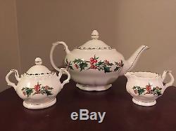 Cup of Christmas Tea Teapot Sugar Creamer Cup Saucer Set Tom Hegg Waldman House