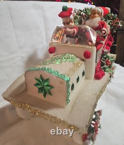 Cute Vintage Christmas Santa & Mrs Claus In Styrofoam Car With Gifts and Decor