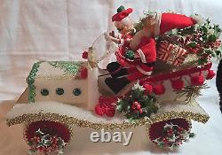 Cute Vintage Christmas Santa & Mrs Claus In Styrofoam Car With Gifts and Decor