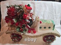 Cute Vintage Christmas Santa & Mrs Claus In Styrofoam Car With Gifts and Decor