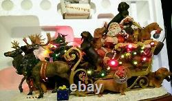 DANBURY MINT Dachshund Santa Christmas Doxie Reindeer Sleigh, Rare Retired