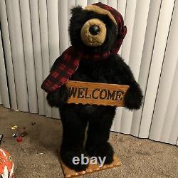 Dan Dee Black Bear Welcome Display Holding Sled Wooden Stand 40 Large RARE