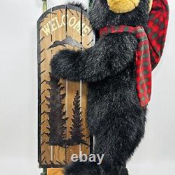 Dan Dee Black Bear Welcome Display Holding Sled Wooden Stand 40 Large RARE