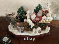 Danbury Mint Bichon Frise Christmas Santa Light Up Sleigh
