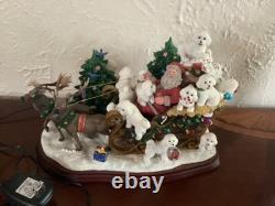 Danbury Mint Bichon Frise Christmas Santa Light Up Sleigh