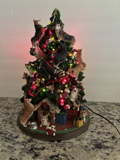Danbury Mint Corgi Dog Christmas Tree Missing Star/one Ear/two Dogs At Base