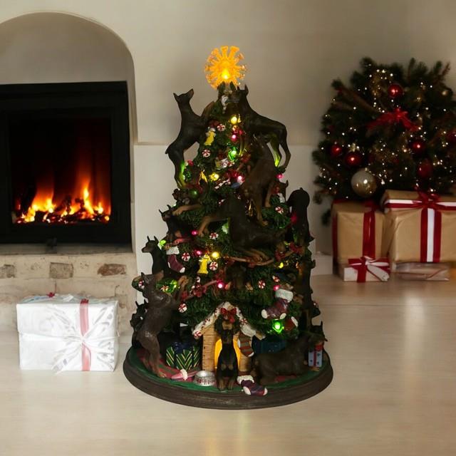 Danbury Mint Doberman Pinscher Dog Christmas Tree Light Up Sculpture Rare Huge