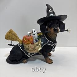 Danbury Mint Halloween Trick or Treat Dachshund Dog in Witch Costume Figurine