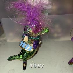December Diamonds Alligator Mardi Gras Ornament Lot Of 6 EUC