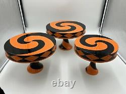 Department 56 Set of 3 Halloween Black and Orange Cake Stands 8 10 12 NWT