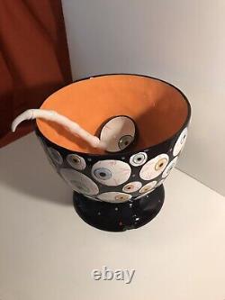 Dept 56 Halloween Punch Bowl Rare Eyeball design with Ladle (minor chips) 10x11.5