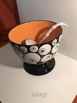 Dept 56 Halloween Punch Bowl Rare Eyeball design with Ladle (minor chips) 10x11.5