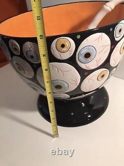 Dept 56 Halloween Punch Bowl Rare Eyeball design with Ladle (minor chips) 10x11.5