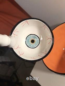 Dept 56 Halloween Punch Bowl Rare Eyeball design with Ladle (minor chips) 10x11.5