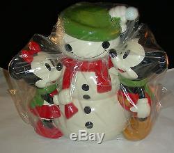 Disney Store Share the Magic Minnie and Mickey Mouse Snowman Cookie Jar New