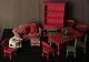 Dollhouse Miniature Red & Green Christmas Furniture Lot Dining & Living Room Set
