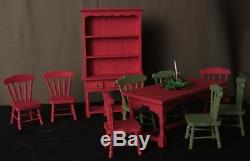 Dollhouse Miniature Red & Green Christmas Furniture Lot Dining & Living Room Set
